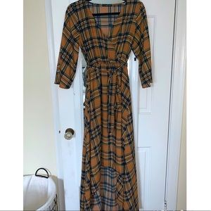 Hi-lo burnt orange wrap midi dress